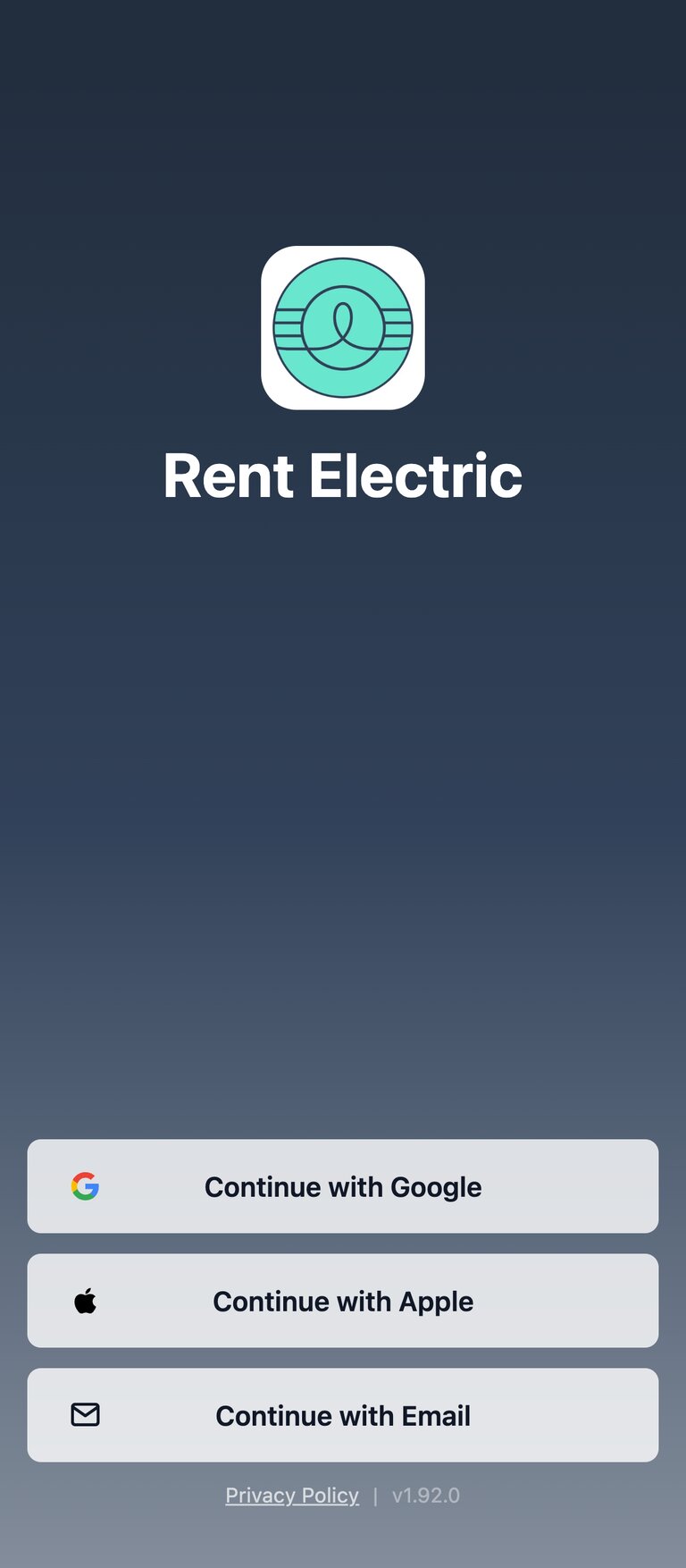 Rent Electric app sign-in screen
